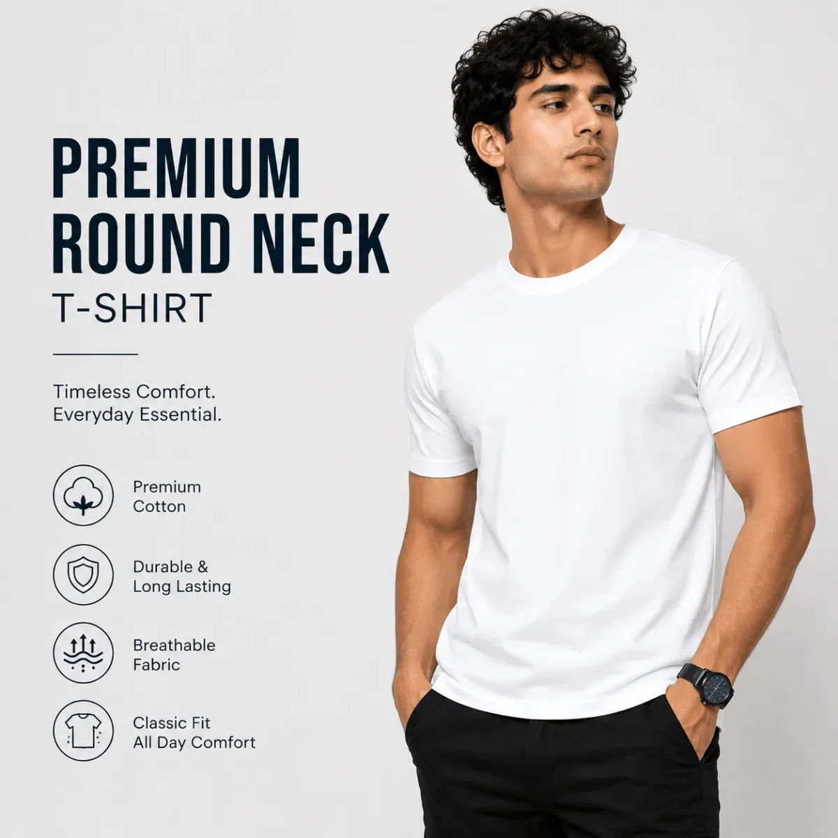 Custom Premium Round Neck T-Shirt — personalized T-Shirts with live preview, India